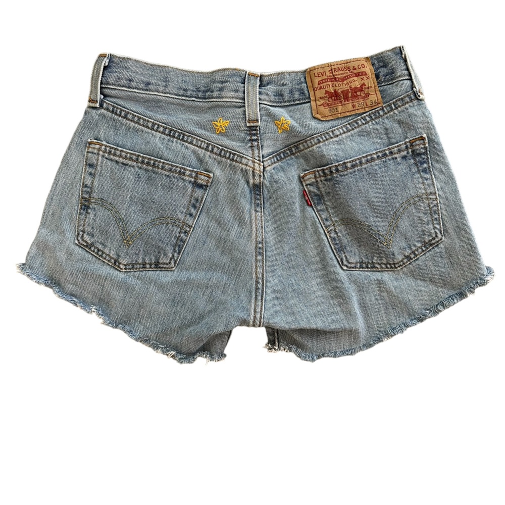 Levi’s 501 Cut Off Denim Shorts with Embroidered Flowers